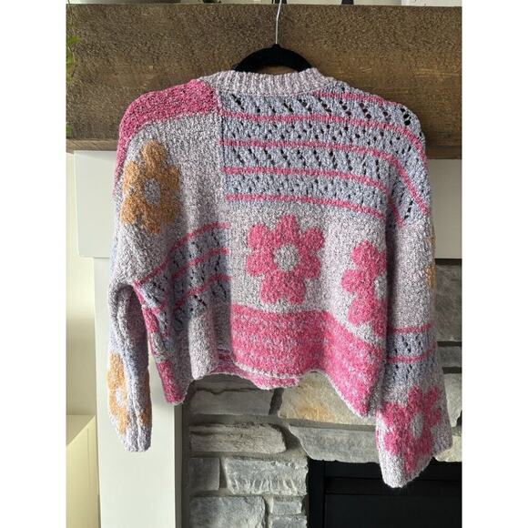 Moon & Madison Sweater XS Purple Floral Cropped Patchwork Wool Swifty Love twee - Picture 6 of 10
